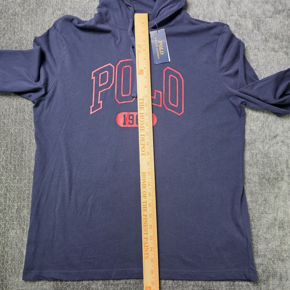NWT Polo Ralph Lauren Hooded T Shirt Mens Medium Navy Blue Red Spellout Hoodie M - Picture 4 of 10